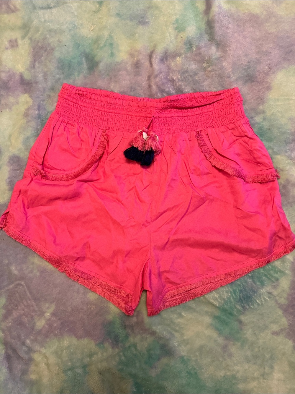 Japna Hot Pink High-Waist Shorts with Tassel Detail
